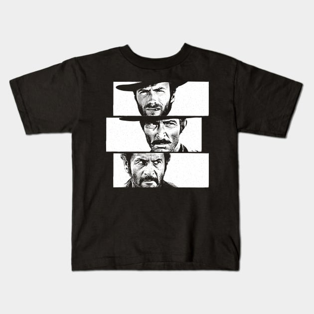 The Good The Bad and The Ugly - BW - Original Design Kids T-Shirt by DrumRollDesigns